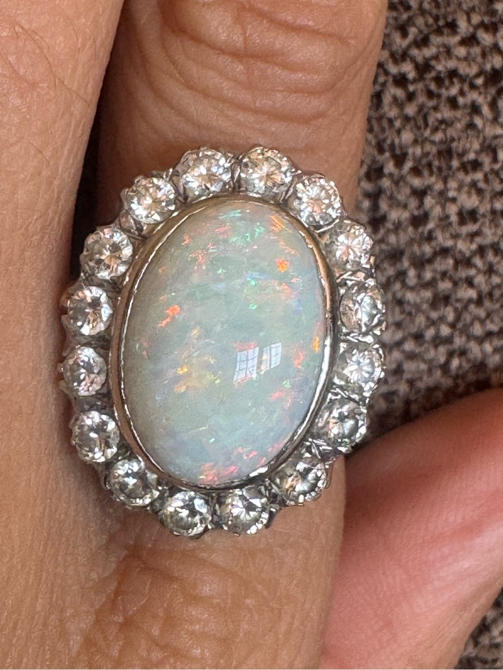 $12000 14K Gold 8Ct Natural Opal 1.60CTW Diamond Halo Estate Cocktail Ring 7.5